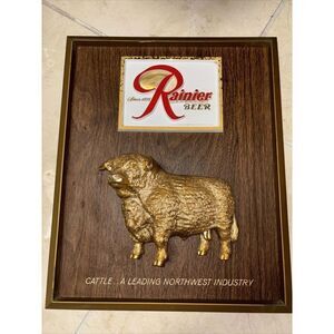 Vintage Thomas Schutz Rainier Beer 3D Cattle A Leading Northwest Industry Sign